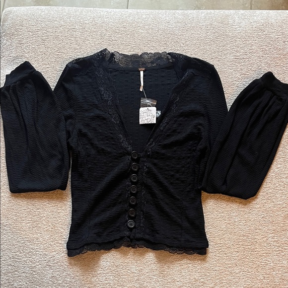 Free People Sweaters - Free People Black Run With Me Cropped Cardi